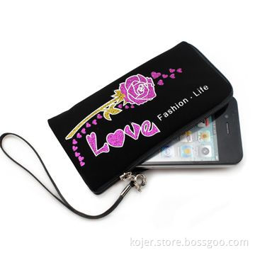Zipper Pouch for iPhone 4, with Lanyard, Made of Velvet, Comes in Various Beautiful Patterns